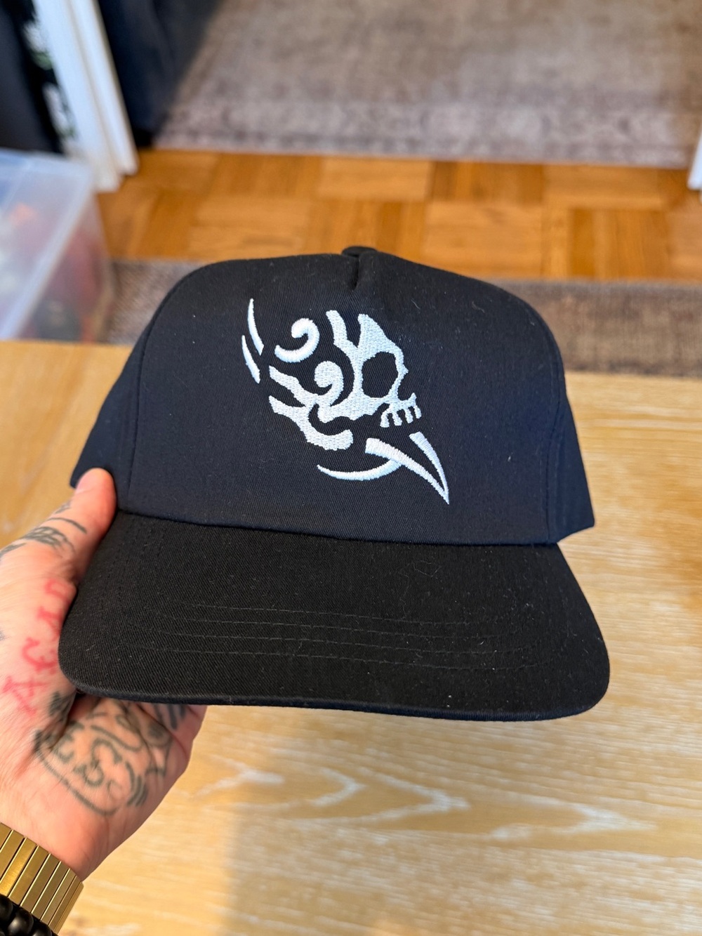 The Classic Black Cap with White Skull Graphic